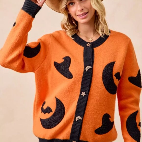 BiBi Halloween Witch Hat Moon Bat Artwork Cardigan‎ - Picture 13 of 16